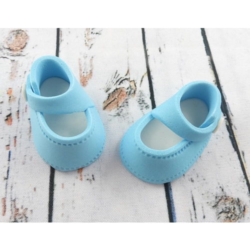 Figurki ozdoby na tort buciki dekoracje na roczek baby shower urodziny buty niebieskie